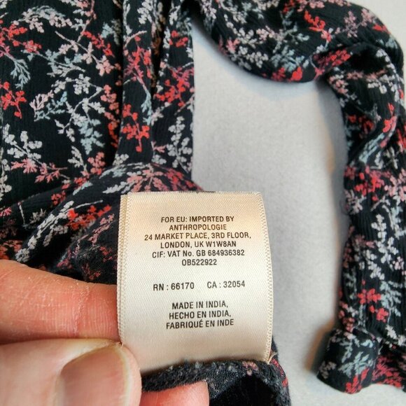 Maeve ANTHROPOLOGIE Bainbridge Black Gathered FLORAL Button Down Top Bohemian 4‎ - Picture 8 of 10